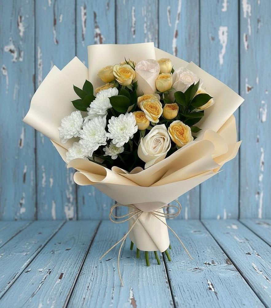 Букет цветов из: Розы и Хризантемы в Крупино