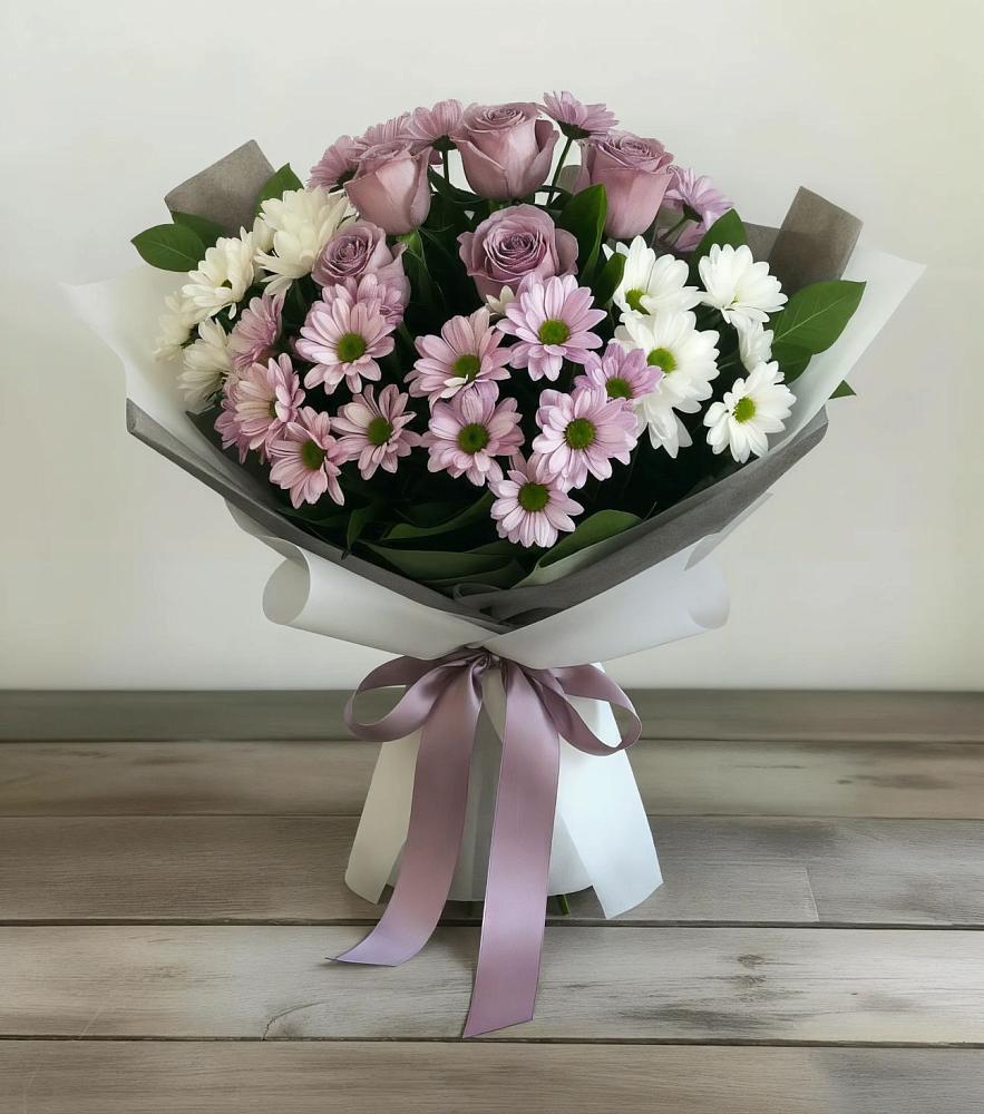 Букет цветов из: Хризантемы и Розы в Крупино