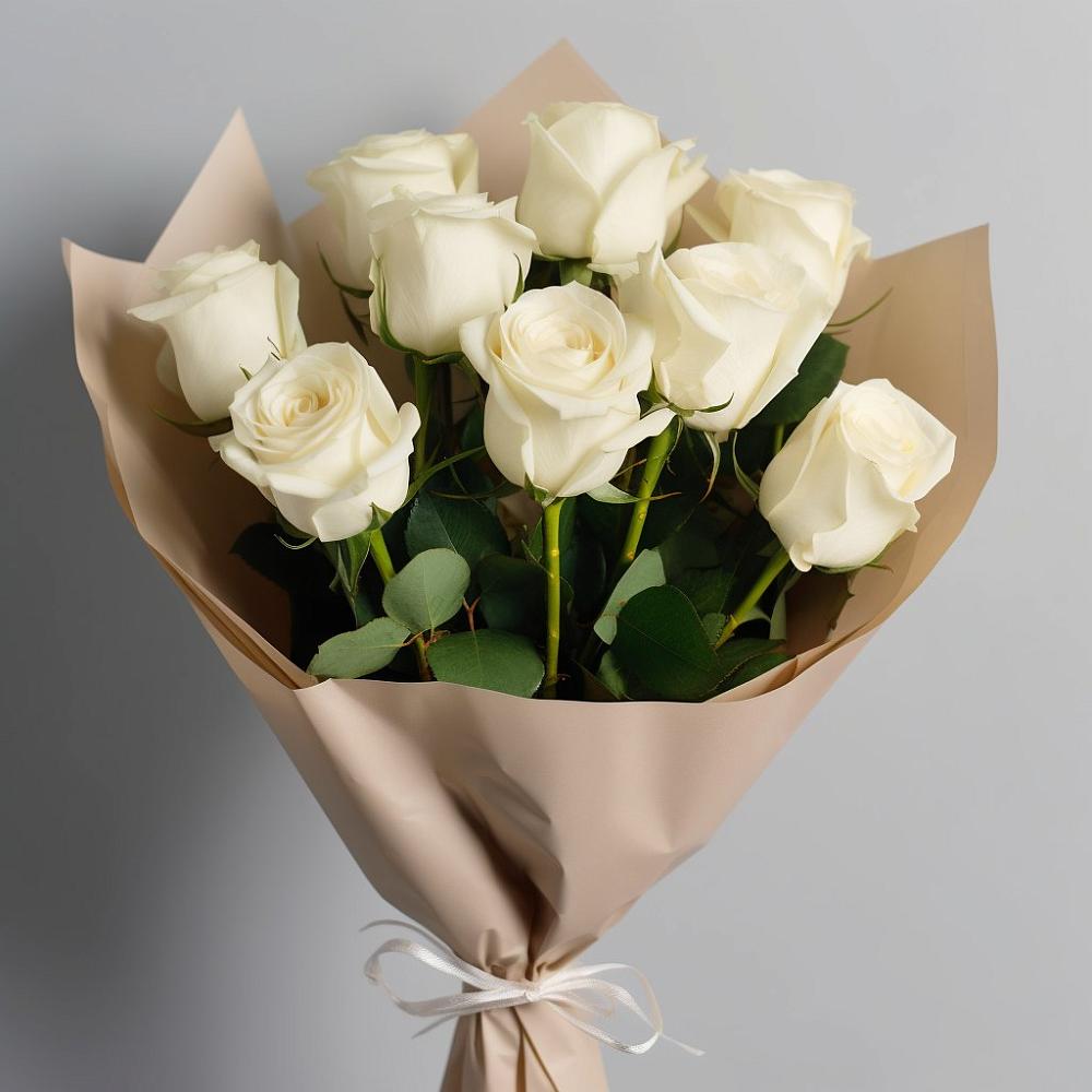 Букет 9 Белых роз Эдлесс Лав в Крупино