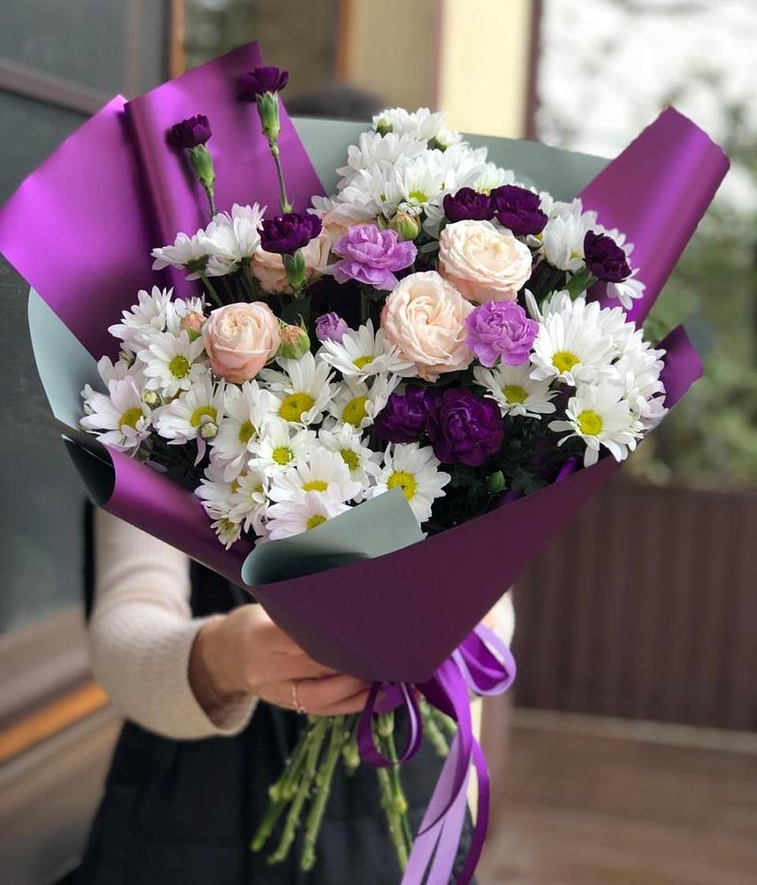 Букет цветов из: Хризантемы, Гвоздики и Розы в Крупино