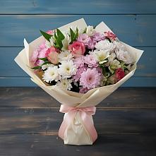 Букет цветов из:  Хризантемы, Альстромерии и Розы #REPLACE_PRED# Крупино