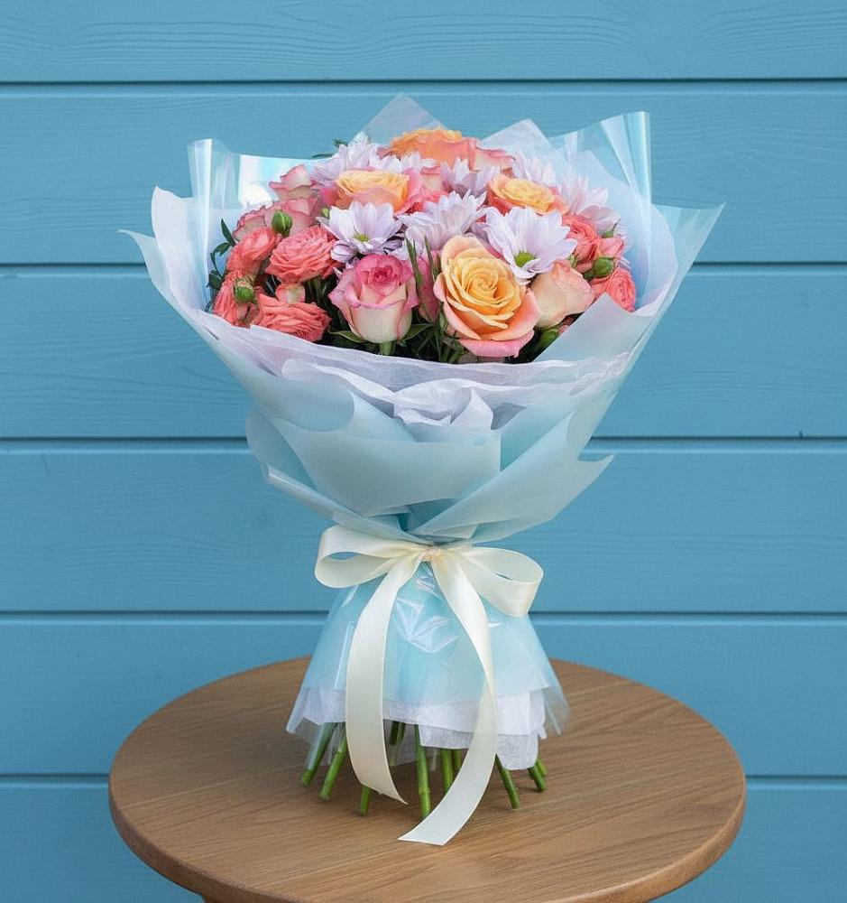 Букет цветов из: Хризантемы и Розы в Крупино